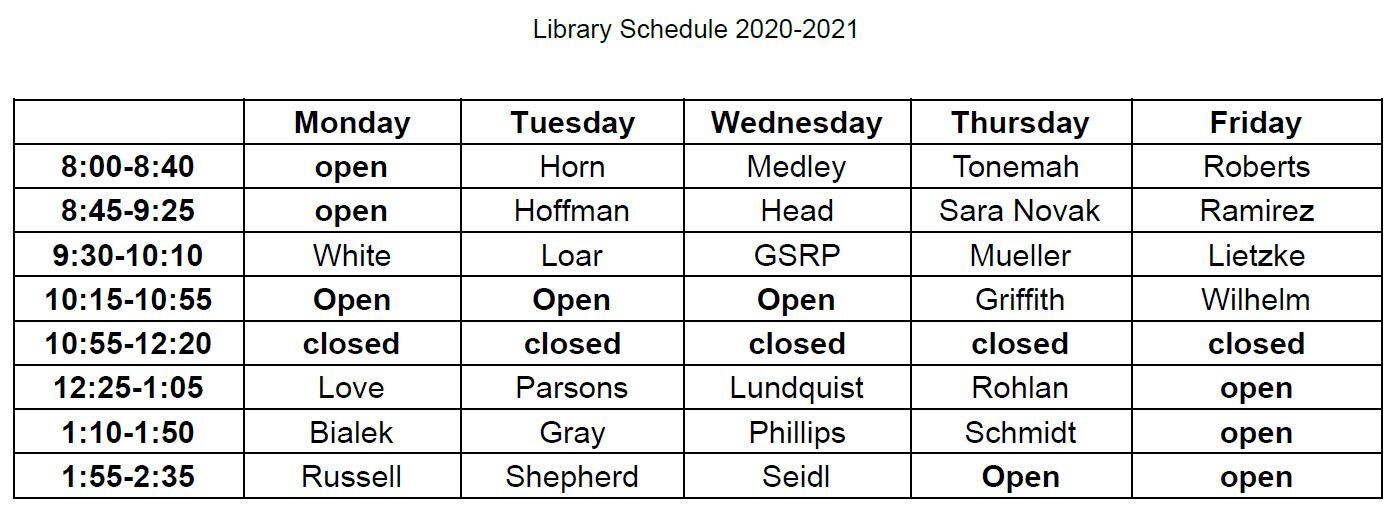 Library Schedule 2021